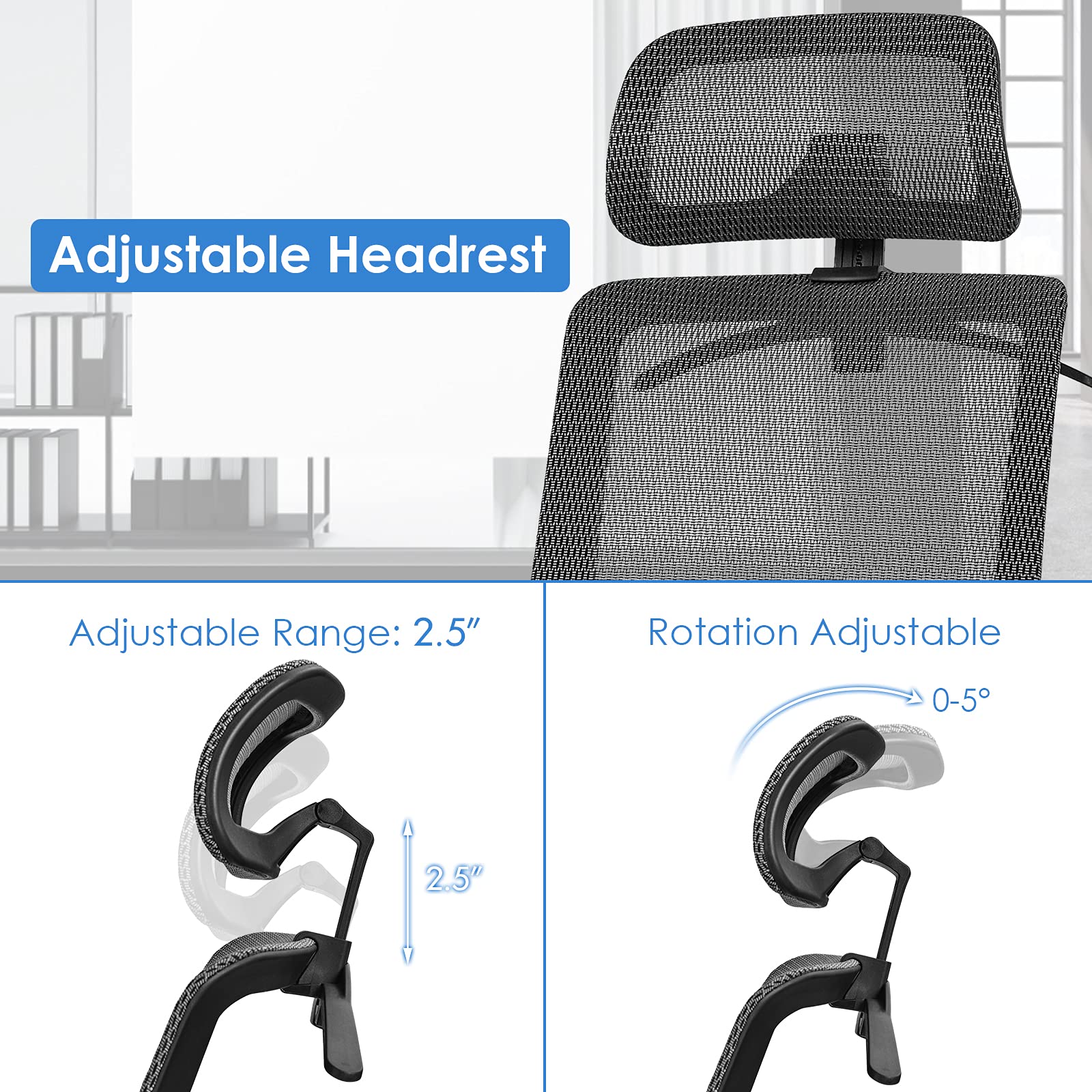 Ergonomic Office Chair, Mesh Desk Chair Back Support with Adjustable Headrest