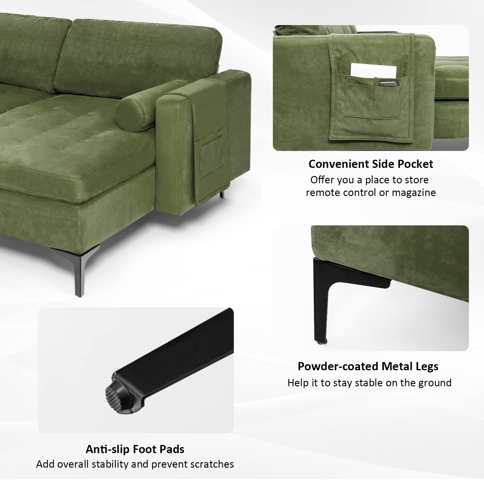 Modern Accent Sofa w/Comfy Cushion Bolster for Bedroom Reception Room