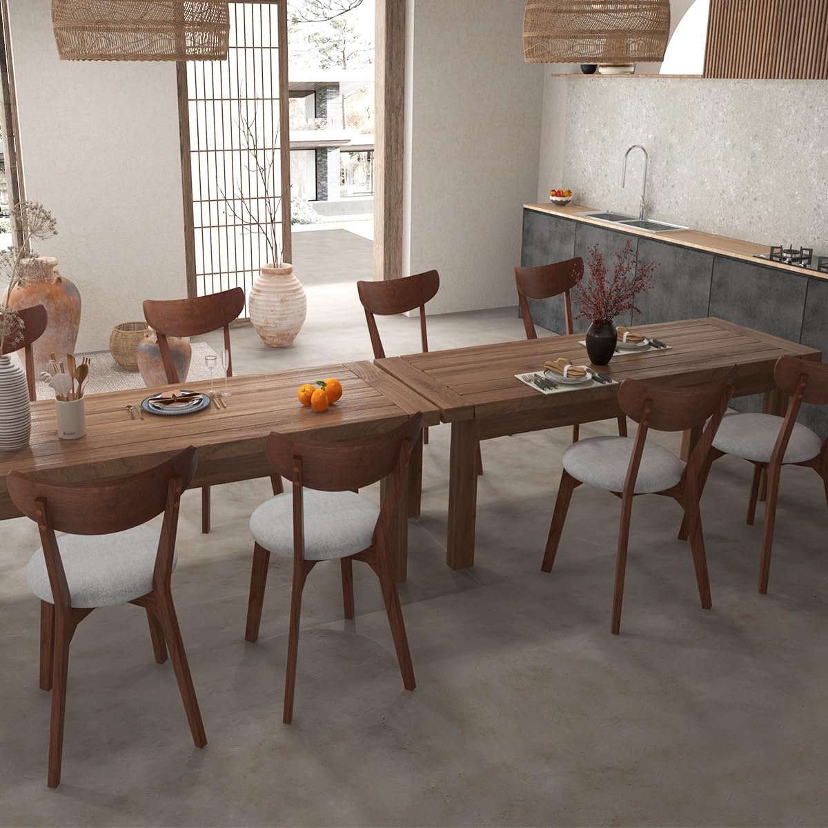 Dining Chairs Set of 2/4, Mid-Century Modern Kitchen & Dining Chairs with Curved Back and Cushioned Seat