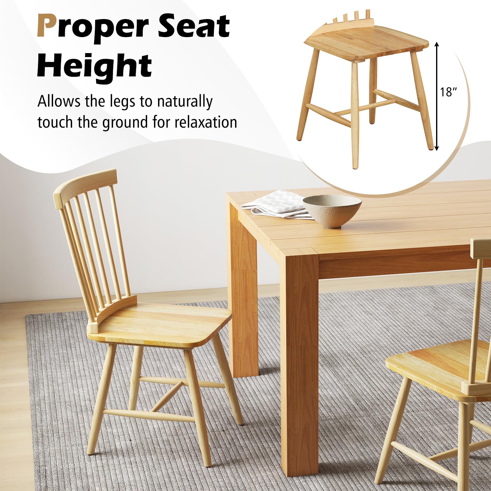 Wood Dining Chairs Set of 2/4, Solid Wood Windsor Dining Chair with Wide Seat