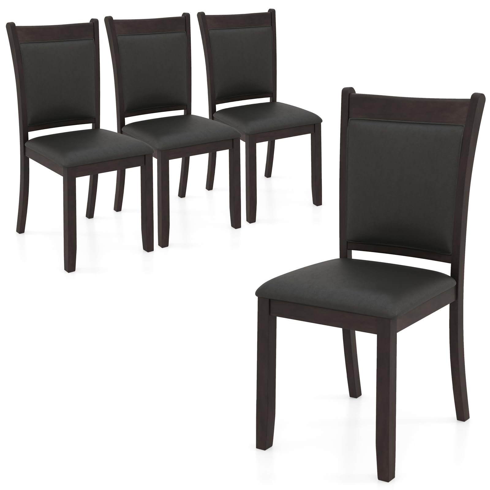 Wooden Dining Chairs Set of 2/4, Modern Armless Kitchen Chairs w/Padded Backrest & Seat, Rubber Wood Frame