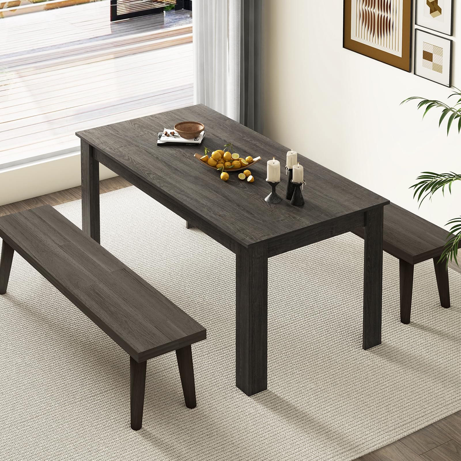 Black Dining Table for 6, Wood Rectangular Table, 63" L x 31.5" W x 30" H Large Farmhouse Center Table