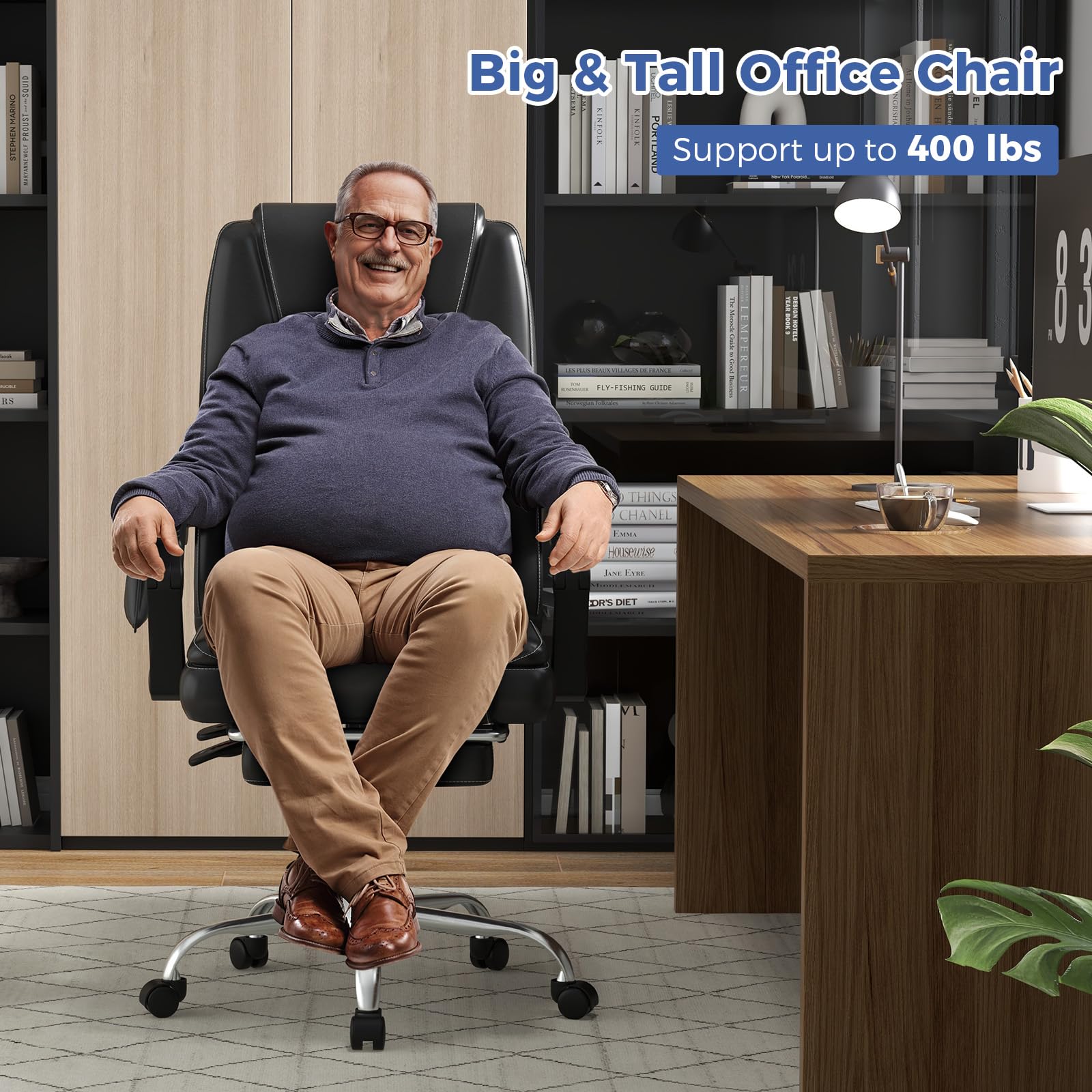 Massage Adjustable Executive Chair - 400 LBS Big and Tall Office Chair with Linkage Armrests