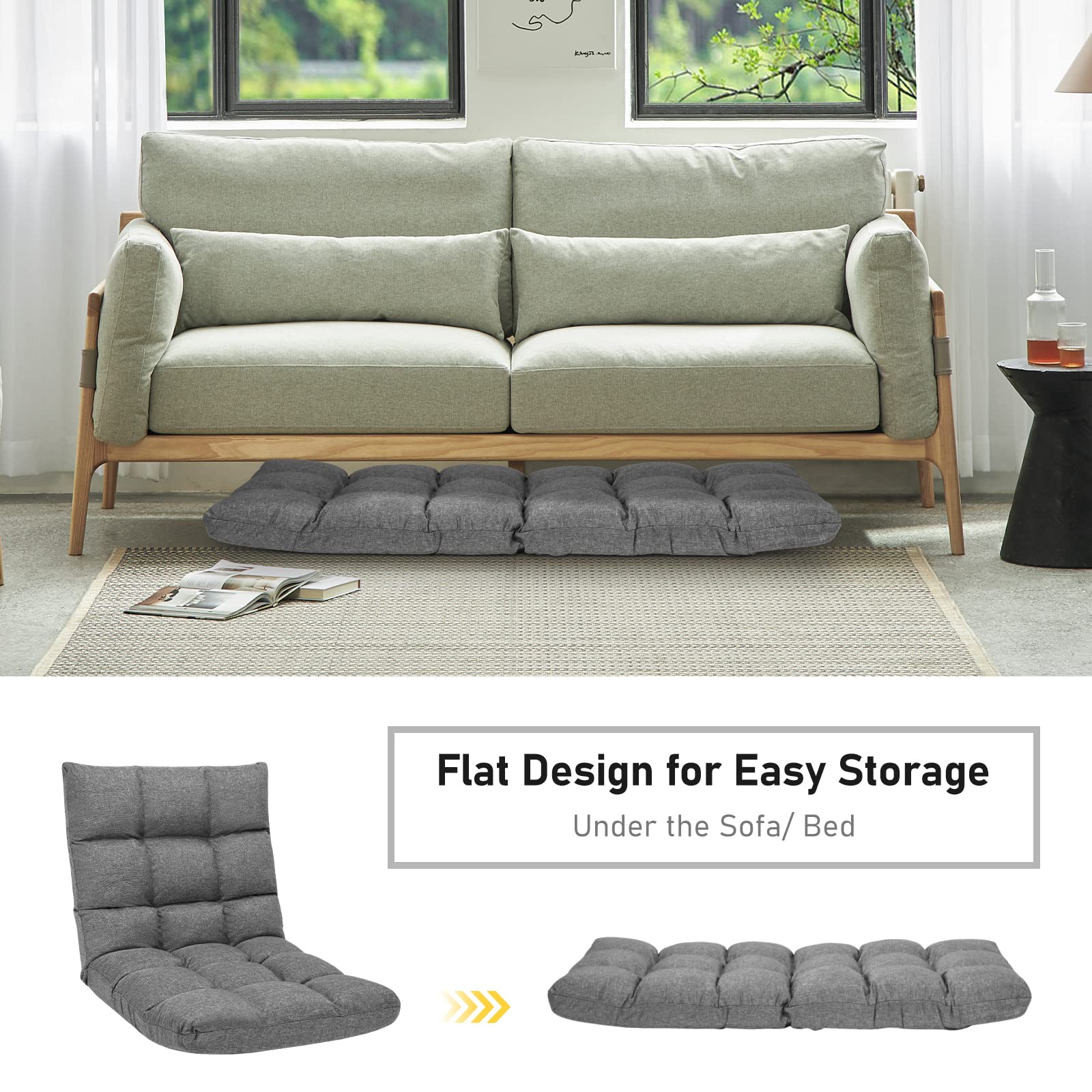 Folding Gaming Floor Chair，Adjustable 14-Position Floor Sofa with Back Support