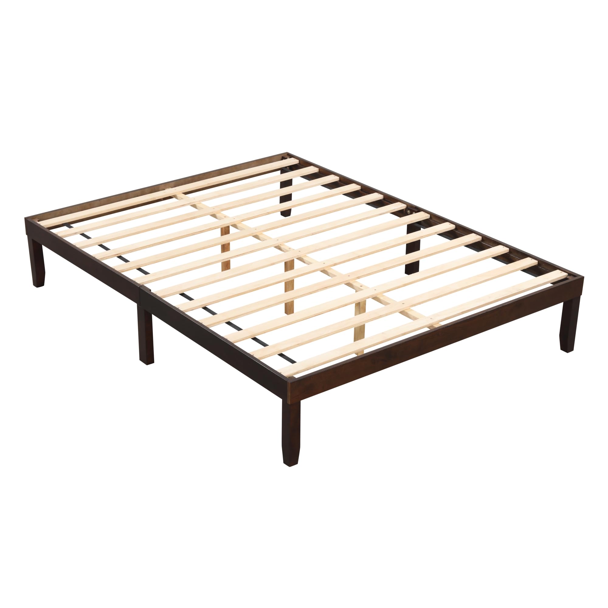 Wood Platform Bed Frame, 14 Inches Wooden Mattress Foundation with Solid Rubber Wood Legs