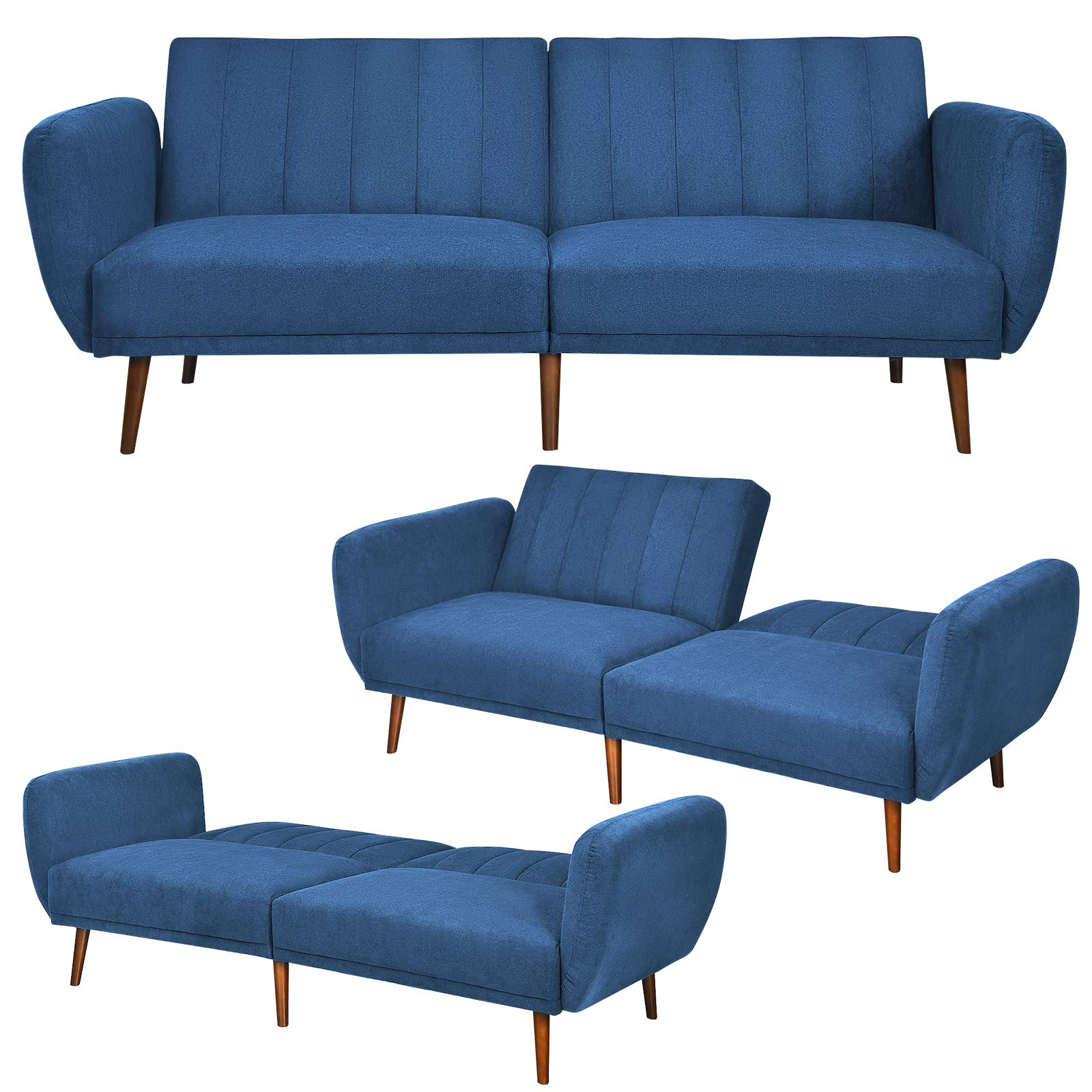Foldable Futon Sofa Bed, Convertible Sofa Couch Upholstered Futon Sleeper Sofa, 3-Level Angle Adjustable