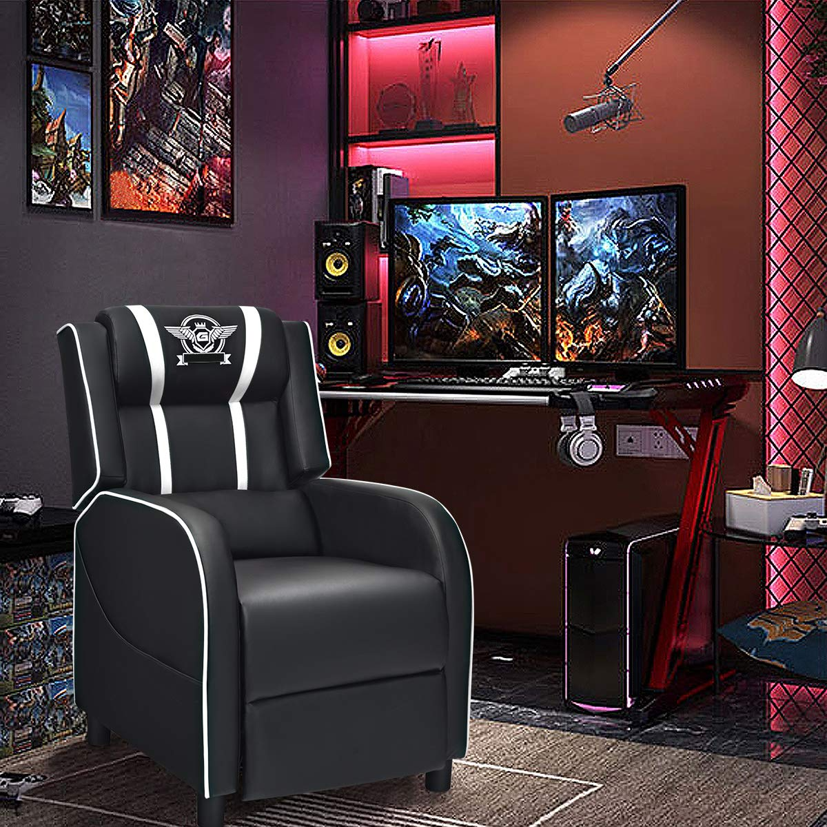 Adjustable Massage Gaming Chairs for Adults w/Footrest, Remote Control & Side Pocket