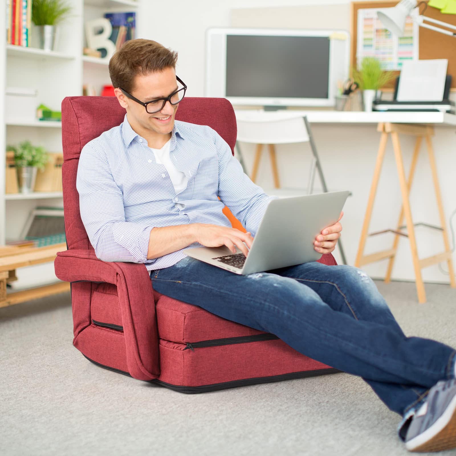 Adjustable Floor Chair, Folding Lazy Sofa Chair with 5 Positions, Detachable Seat Cushion