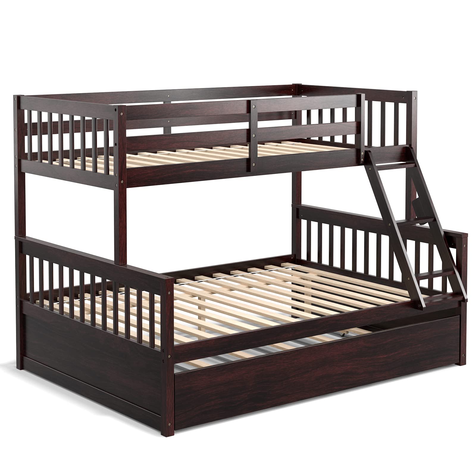 Wood Twin Over Full Bunk Bed with Solid Pine Wood Frame