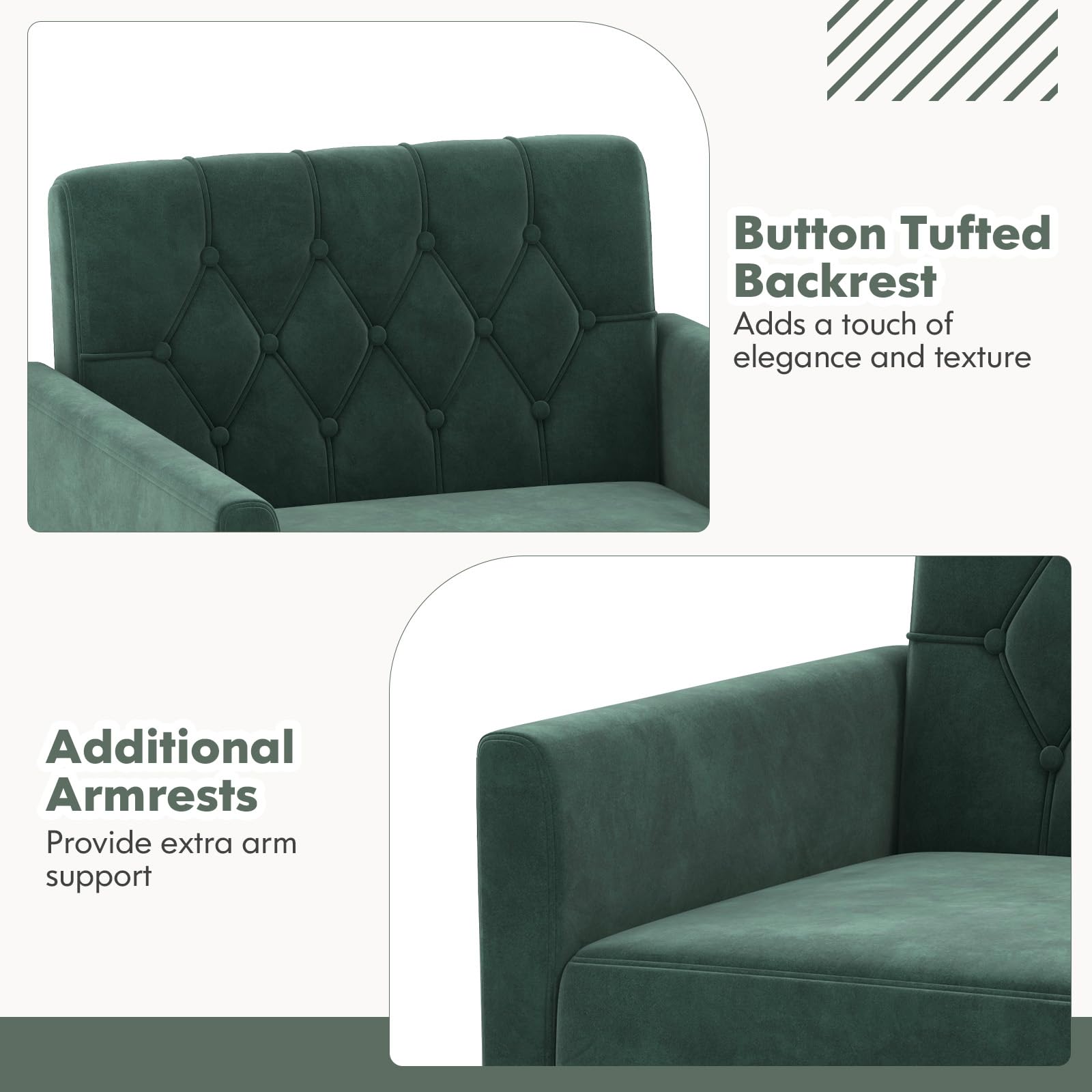 Velvet Accent Chairs Set of 1/2 Modern Tufted Arm Chair