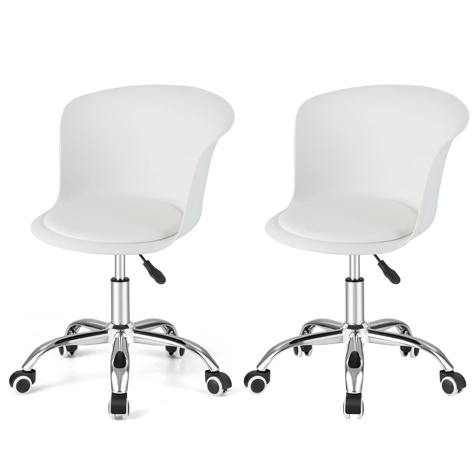 Home Office Desk Chair Set of 2/4, Armless Plastic Swivel Rolling Task Chair w/Soft PU Leather Cushion & Universal Casters