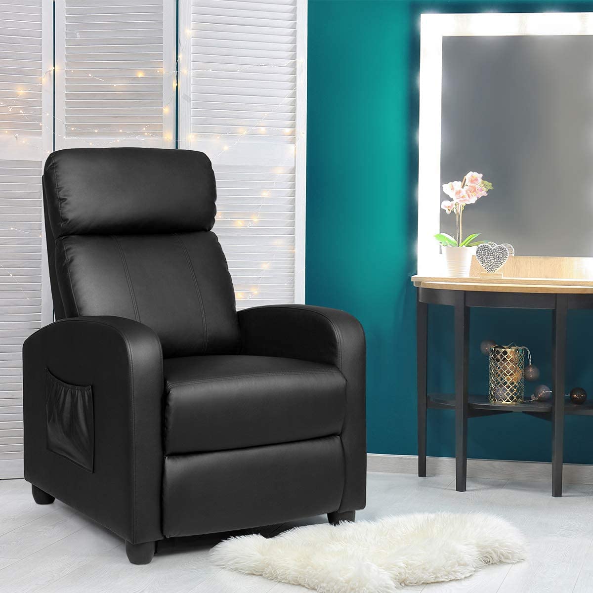 Recliner Chair with Adjustable Backrest & Footrest, Living Room Ergonomic Single Sofa with Remote and Side Pocket