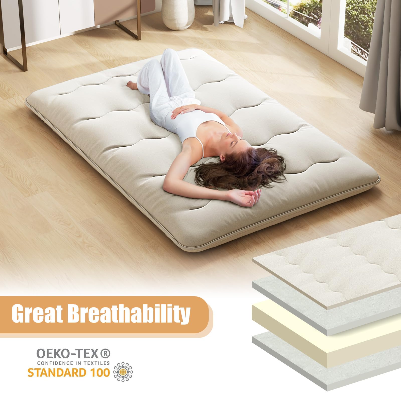 Japanese Floor Mattress 4 Inch Roll up Futon Mattress