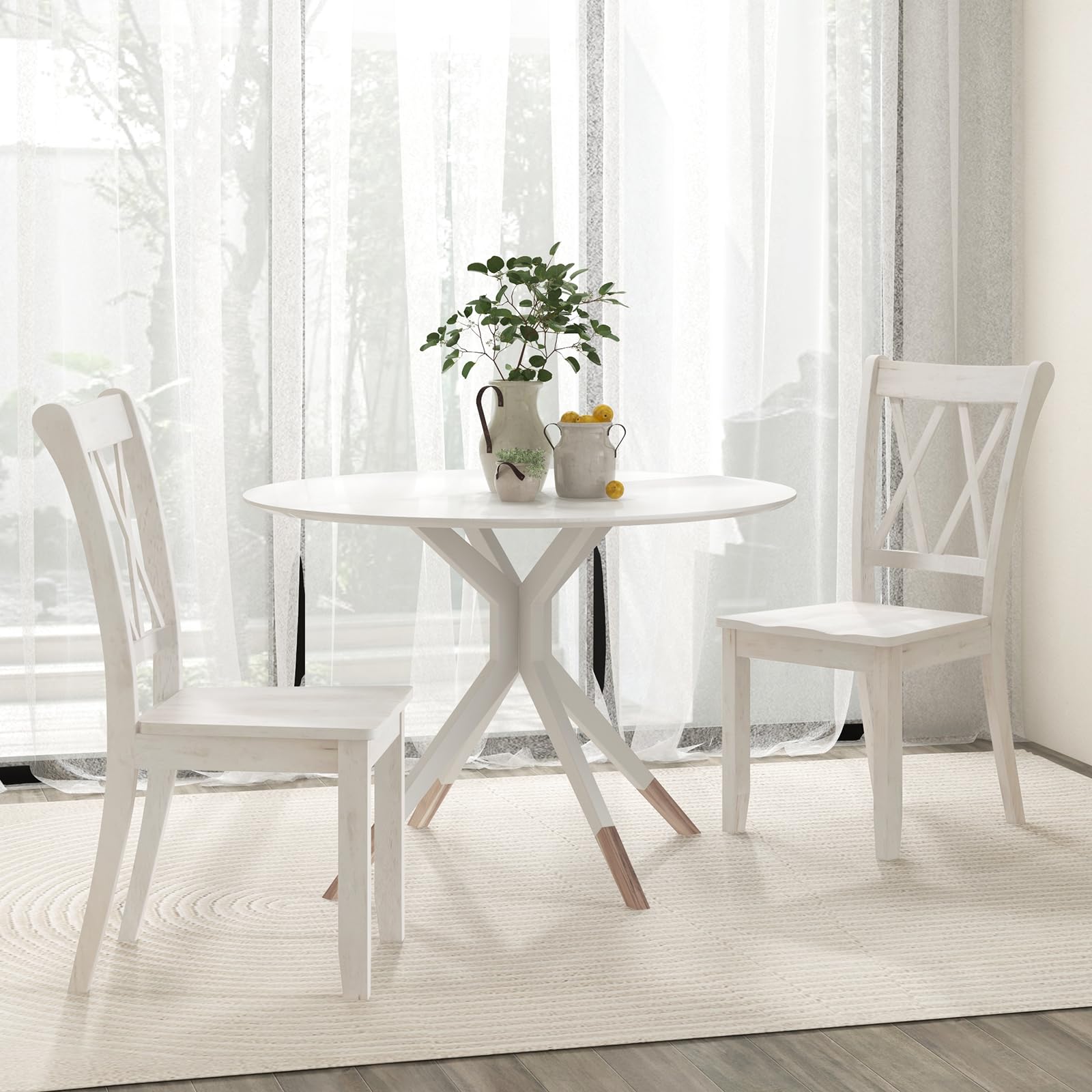 Set of 2/4 Dining Chairs, Rubber Wood Dining Room Chair, Farmhouse Dining Side Chairs