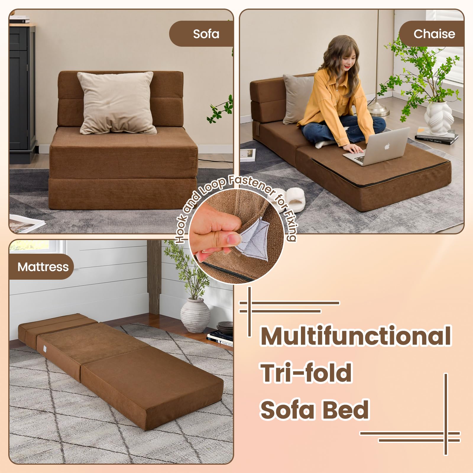 Folding Floor Sofa Bed, Convertible Sleeper Chair Bed
