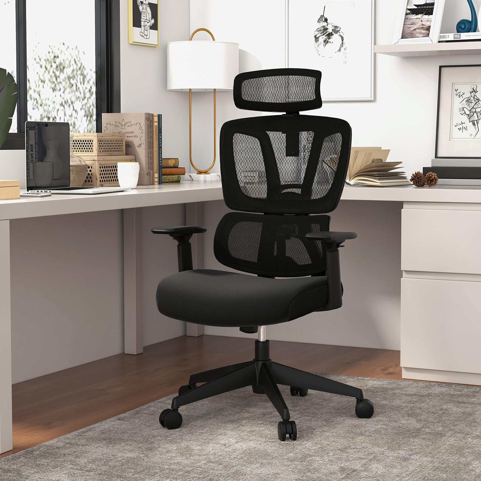 Ergonomic Office Chair - Mesh Desk Chair with Adjustable Lumbar Support, Headrest & Armrests