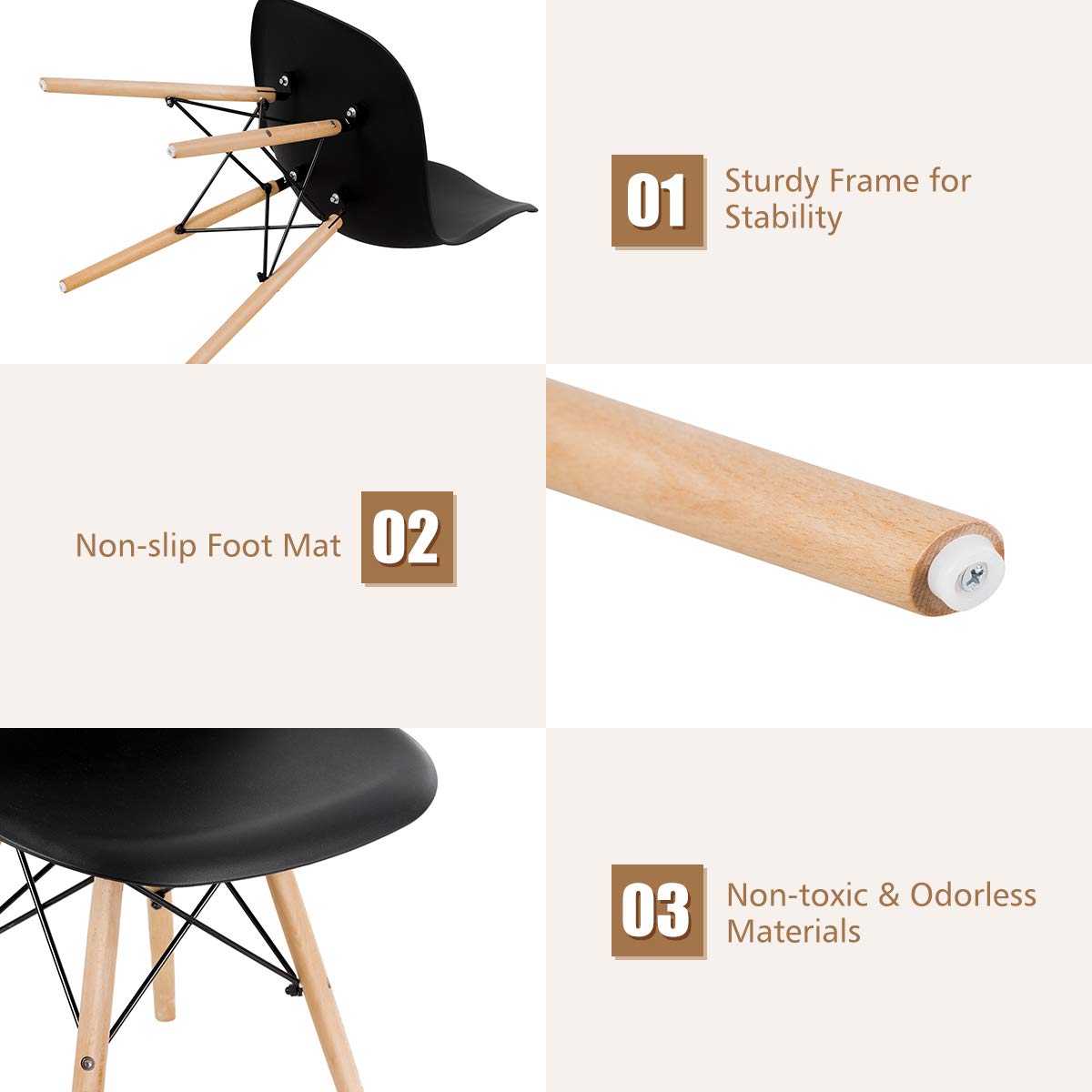 Pre Assembled Mid Century Modern Dining Chairs Set of 4 with Wood Legs, Shell Lounge Plastic Chairs
