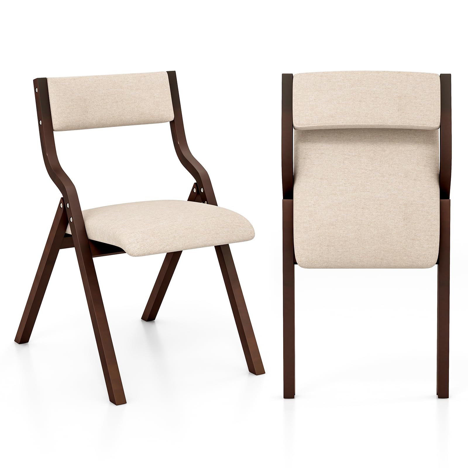 Folding Dining Chairs Set of 2/4, Foldable Chairs with Padded Seat and Solid Wood Frame