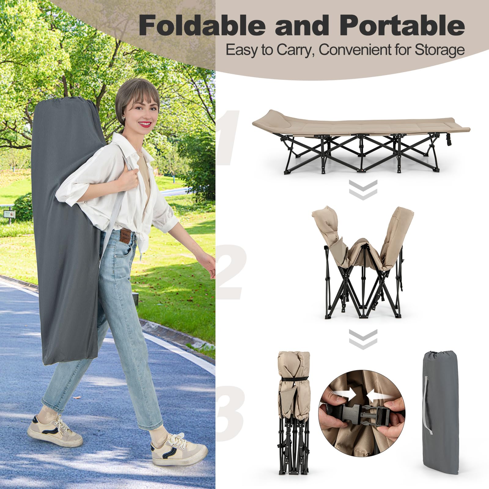 Camping Cot for Adults, Portable Folding Bed for Sleeping with Pad & Pillow Lightweight Tent Cot with Carry Bag