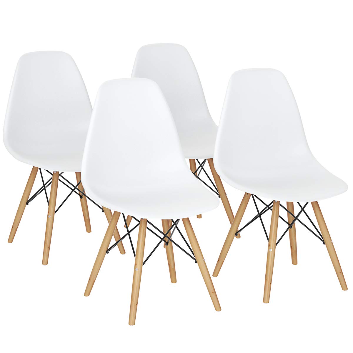 Pre Assembled Mid Century Modern Dining Chairs Set of 4 with Wood Legs, Shell Lounge Plastic Chairs