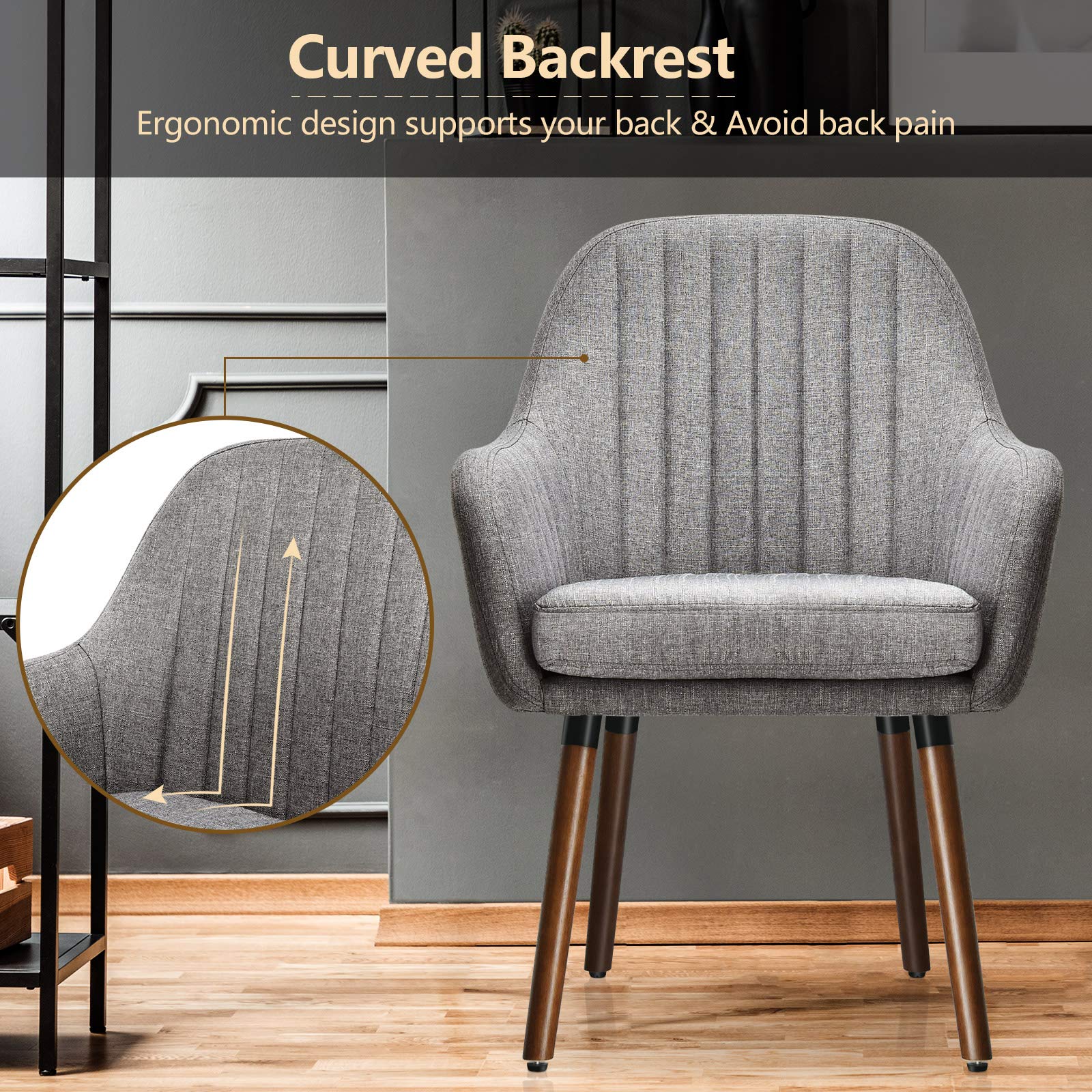 Set of 2/4 Fabric Dining Chairs, Accent Upholstered Arm Chair w/Wood Legs
