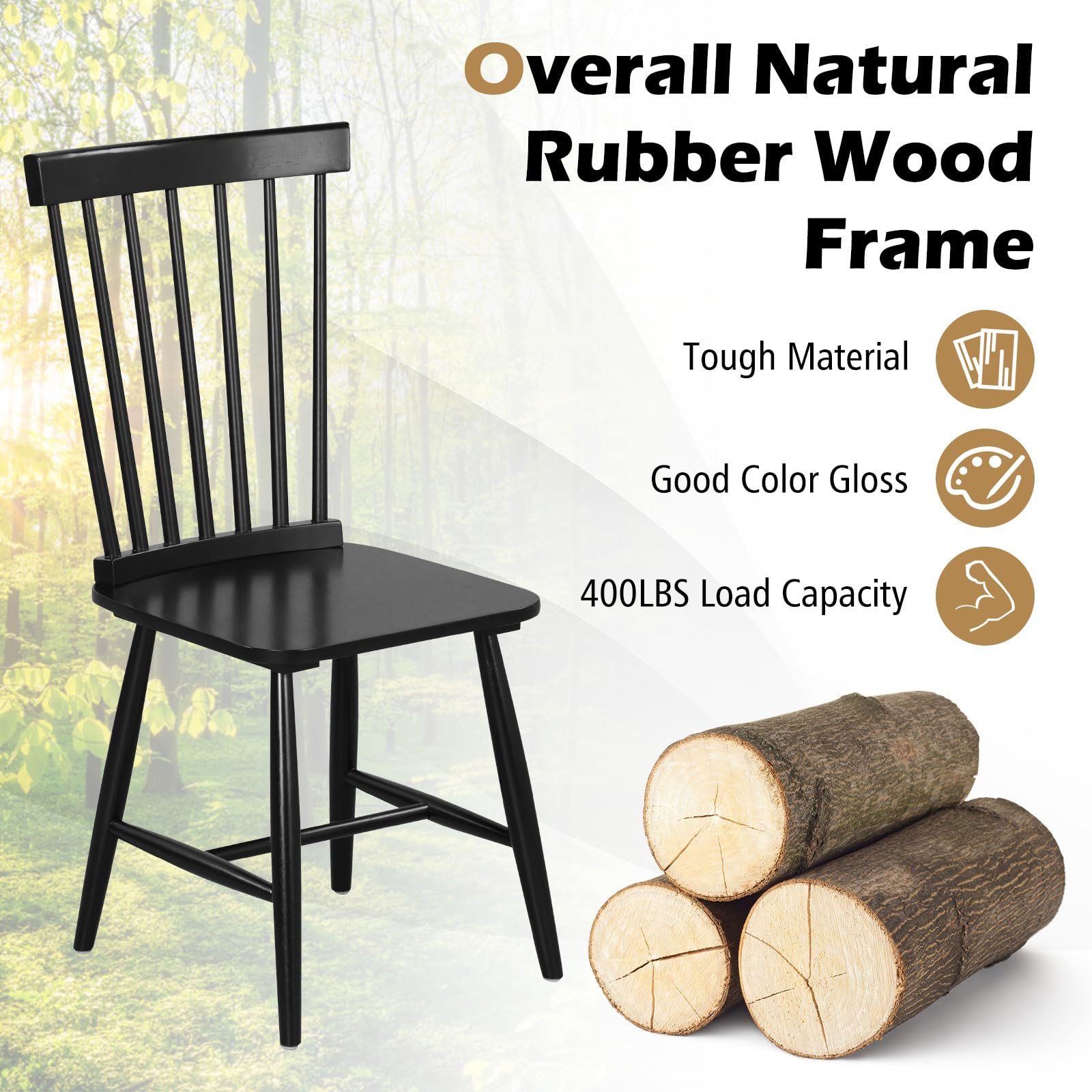 Wood Dining Chairs Set of 2/4, Solid Wood Windsor Dining Chair with Wide Seat