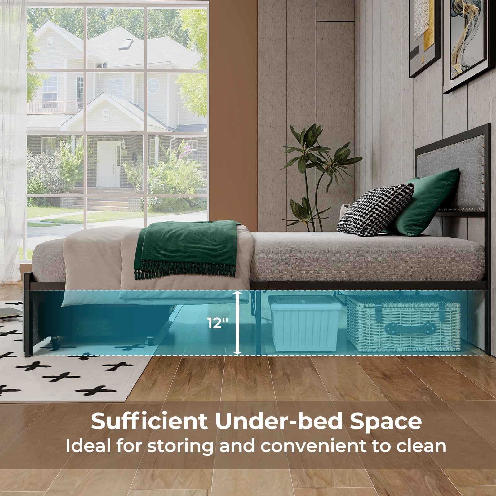  Metal Platform Bed Frame with Storage Drawer