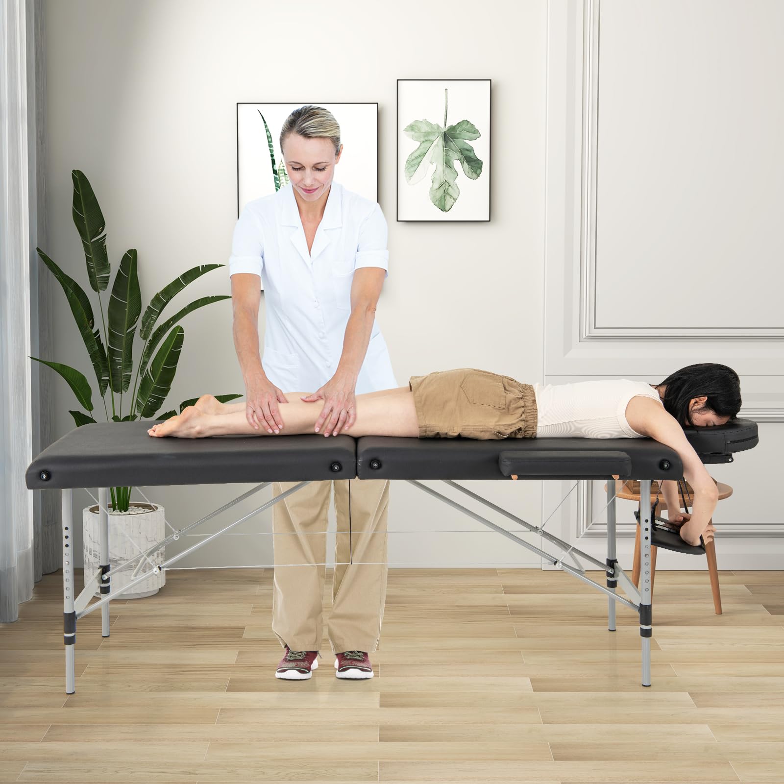 Massage Table, Portable Massage Bed with Carrying Bag, 2 Fold Salon Spa Tattoo Bed, Height Adjustable