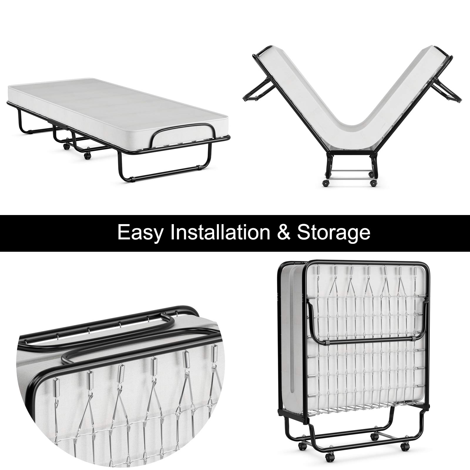 Portable Rollaway Bed with 4" Memory Foam Mattress for Adults and Guests