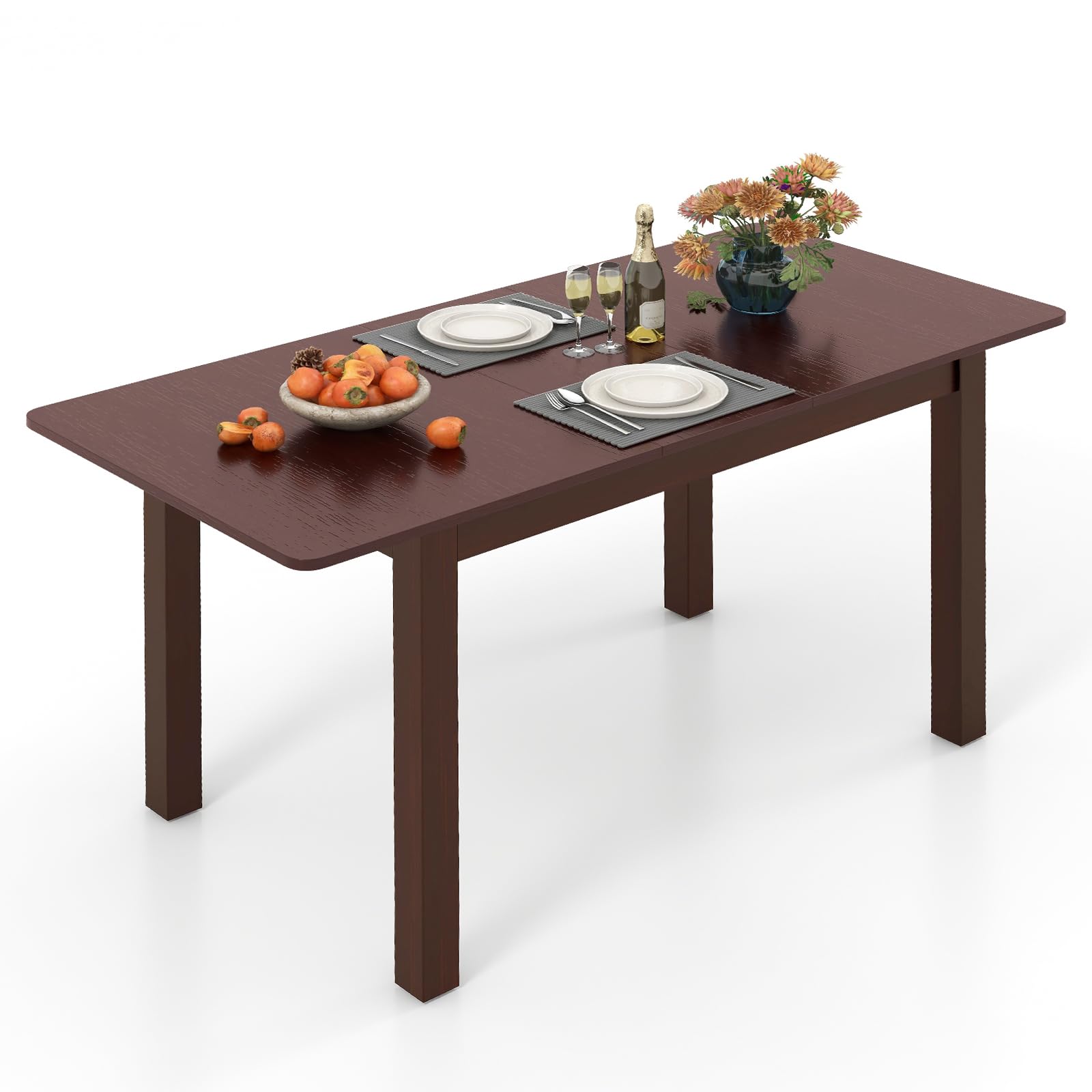 Extendable Dining Table for 4, 60" Folding Kitchen Table w/Rubber Wood Frame & Safety Locks
