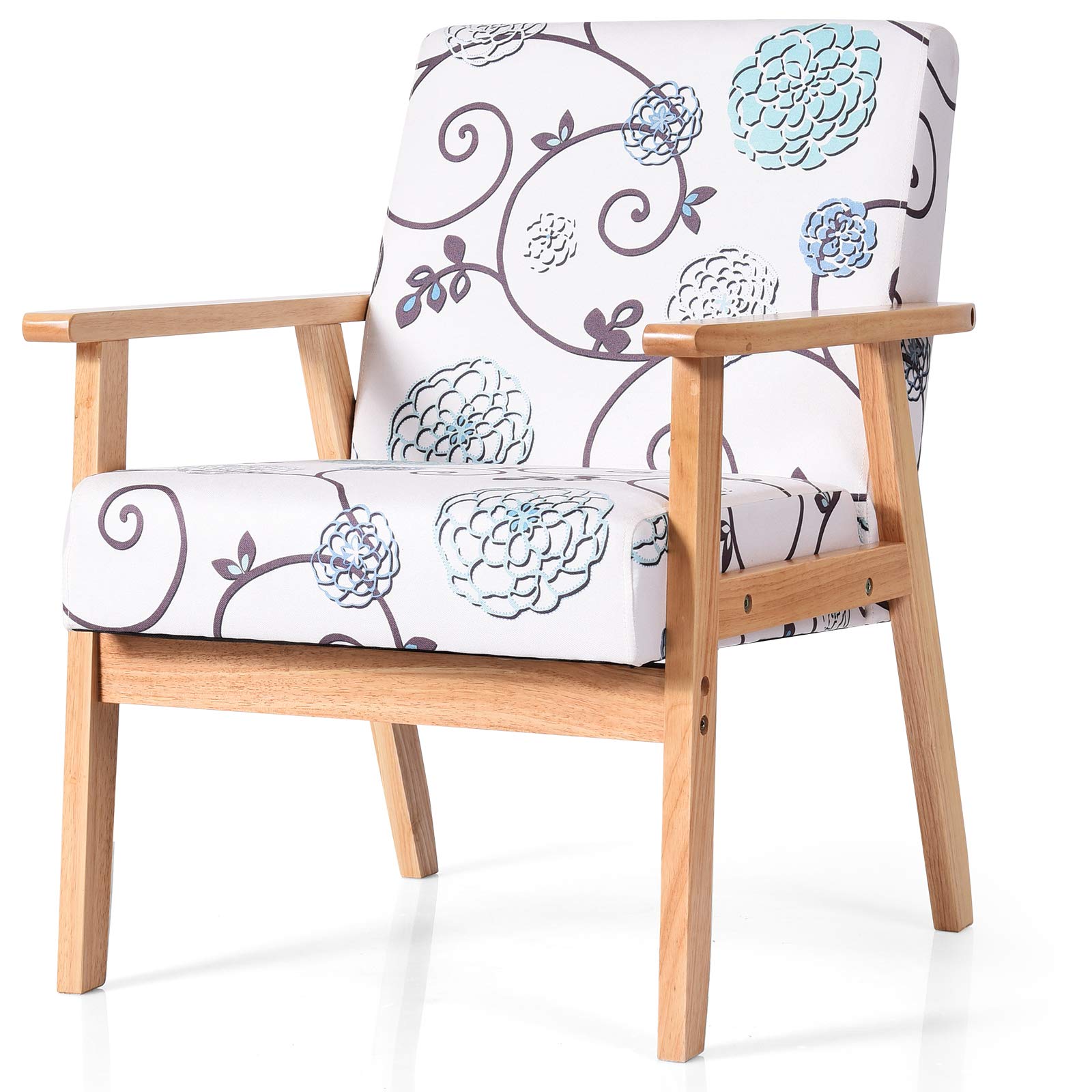 Mid Century Accent Arm Chairs, Fabric Modern Armchairs w/Rubber Wood, Pretty Pattern, Soft Sponge