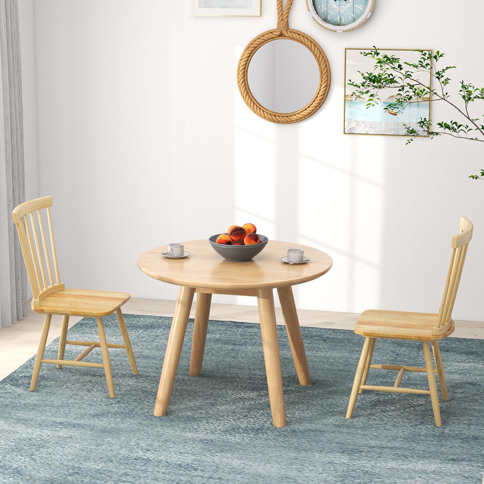 Wood Dining Chairs Set of 2/4, Solid Wood Windsor Dining Chair with Wide Seat