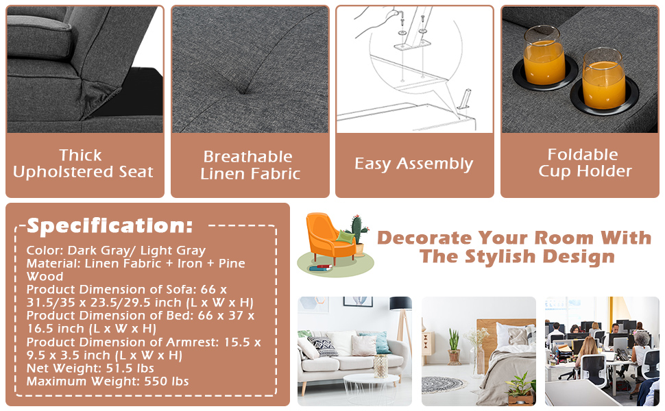 Modern Convertible Futon Sofa Bed