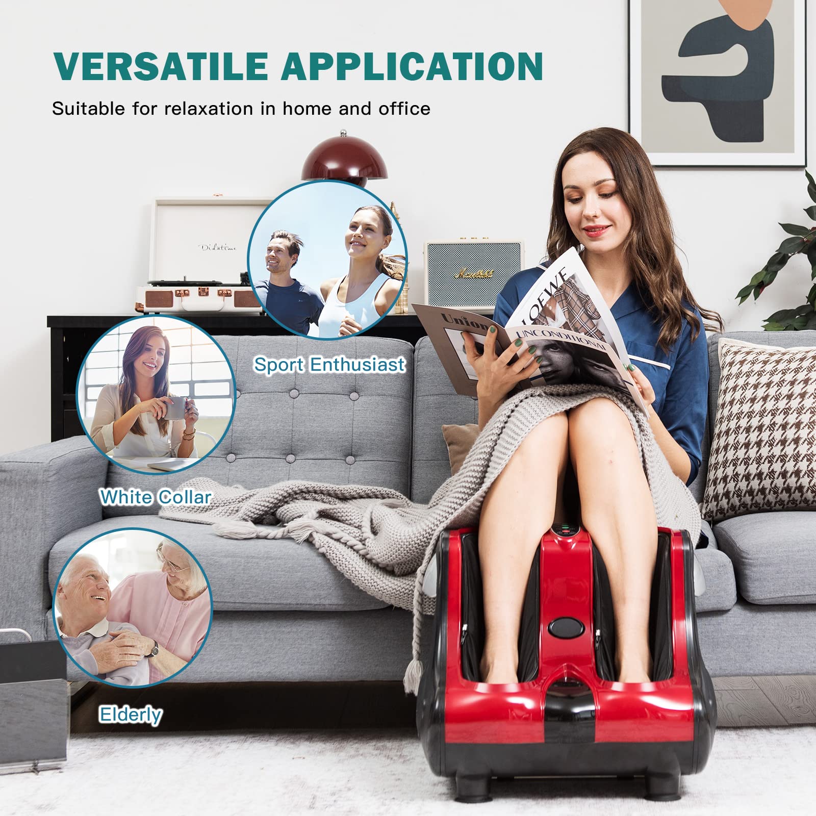 Foot and Calf Massager with Heat，Shiatsu Foot Massager Machine with Vibration, Deep Kneading, 3-Level Intensity Modes