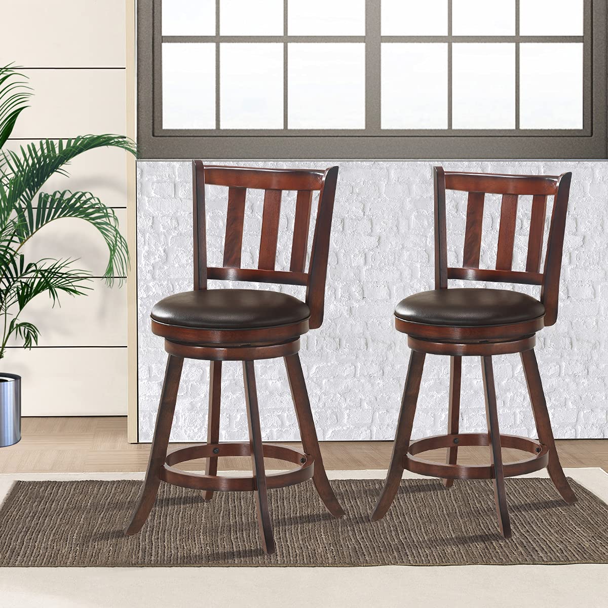 Bar Stools Set of 2/4, Counter Height Dining Chair, Fabric Upholstered 360 Degree Swivel, PVC Cushioned Seat