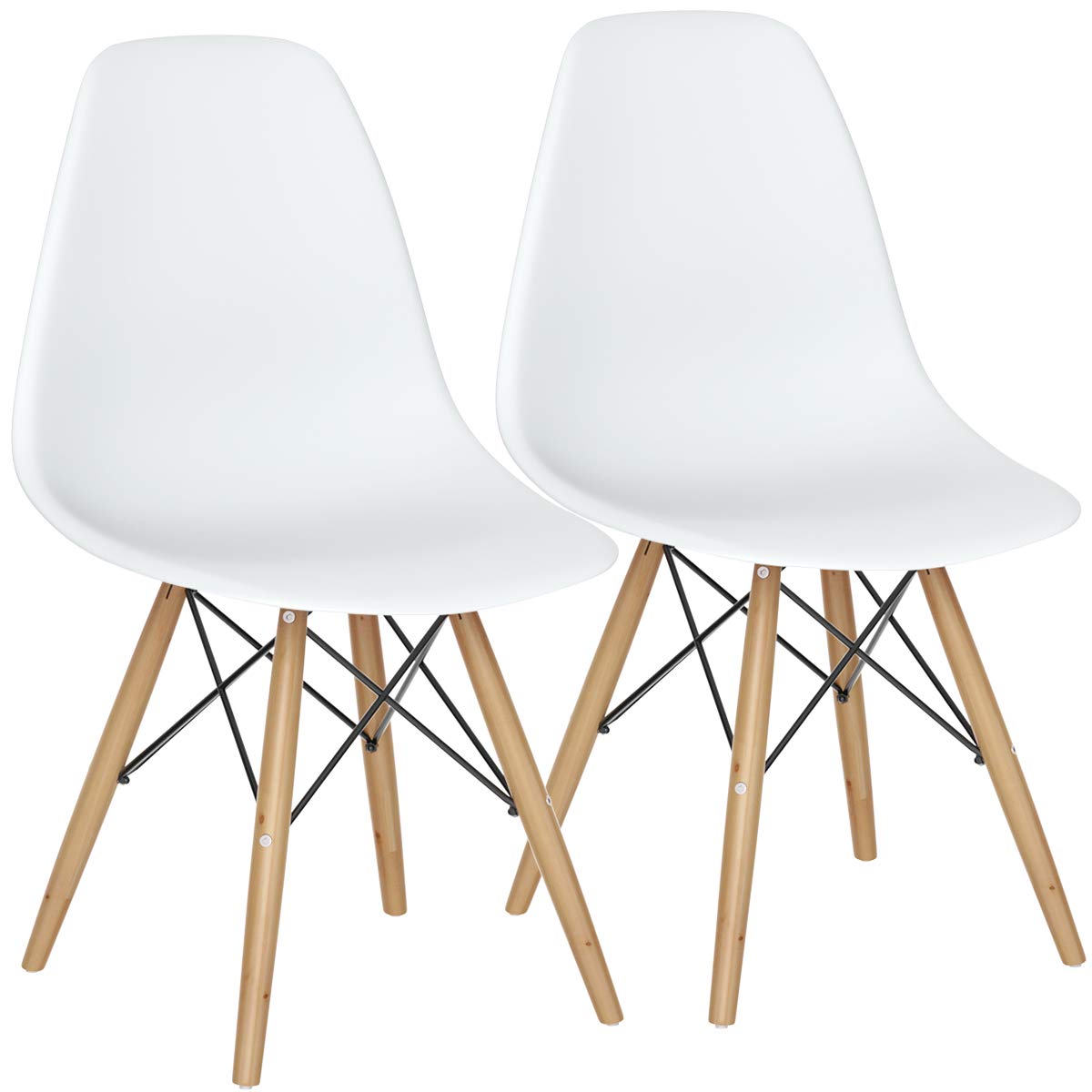 Mid Century Modern Plastic Dining Chairs Set of 2 with Wood Legs