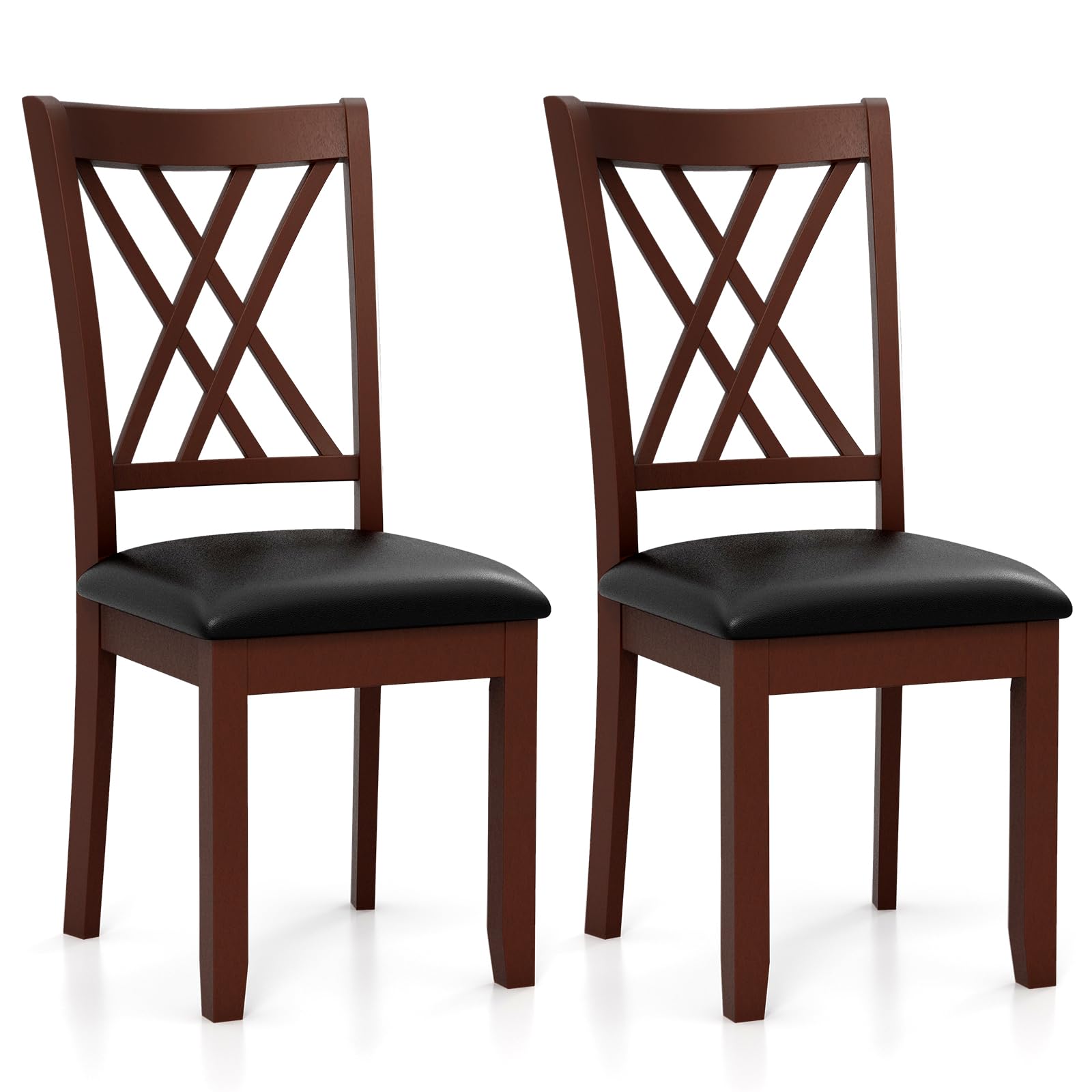 Wood Dining Chairs Set of 2/4, Faux Leather Upholstered Kitchen Chairs with Rubber Wood Legs, Padded Seat