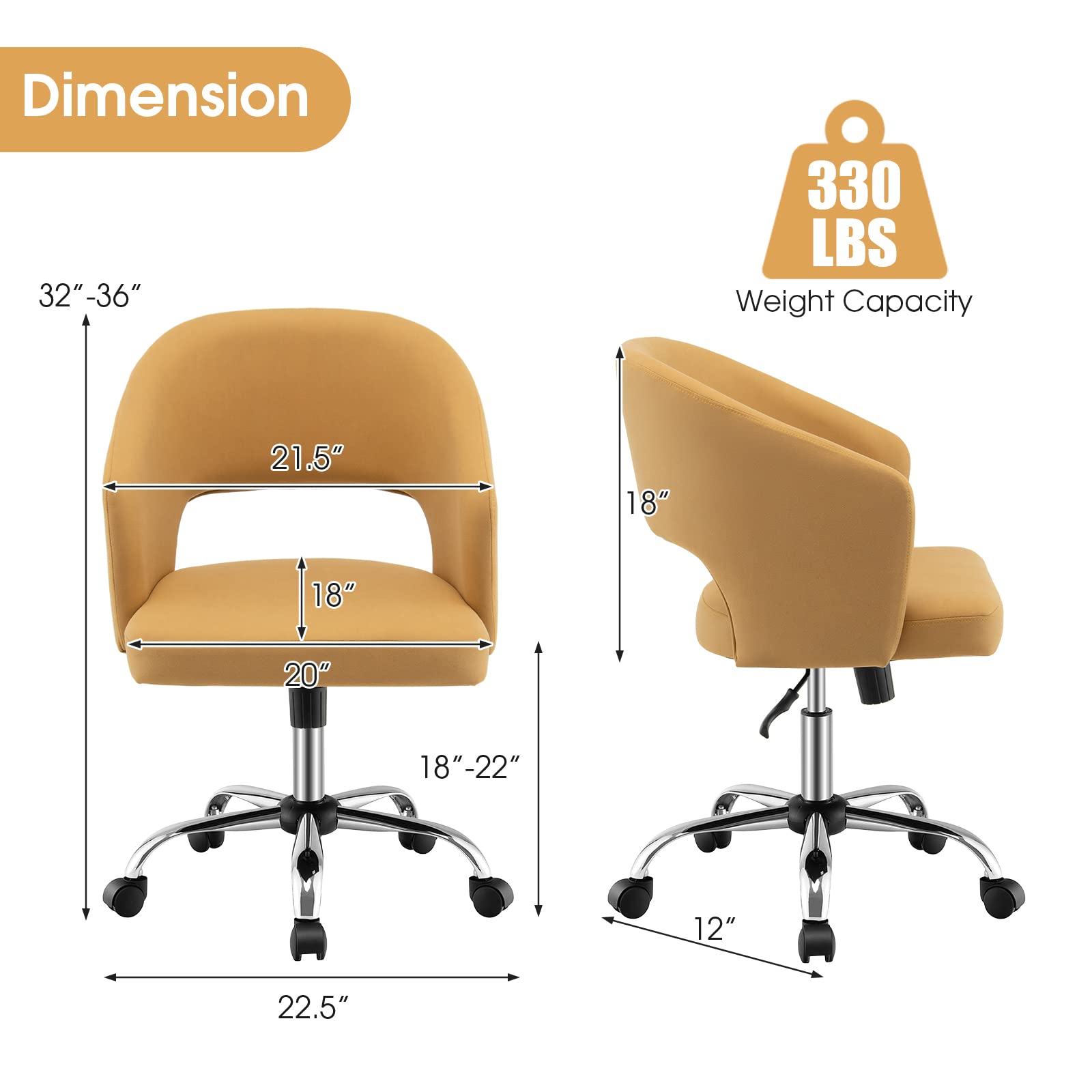 Home Office Desk Chair, Comfy Upholstered Chair with Hollow Design & Height Adjustable