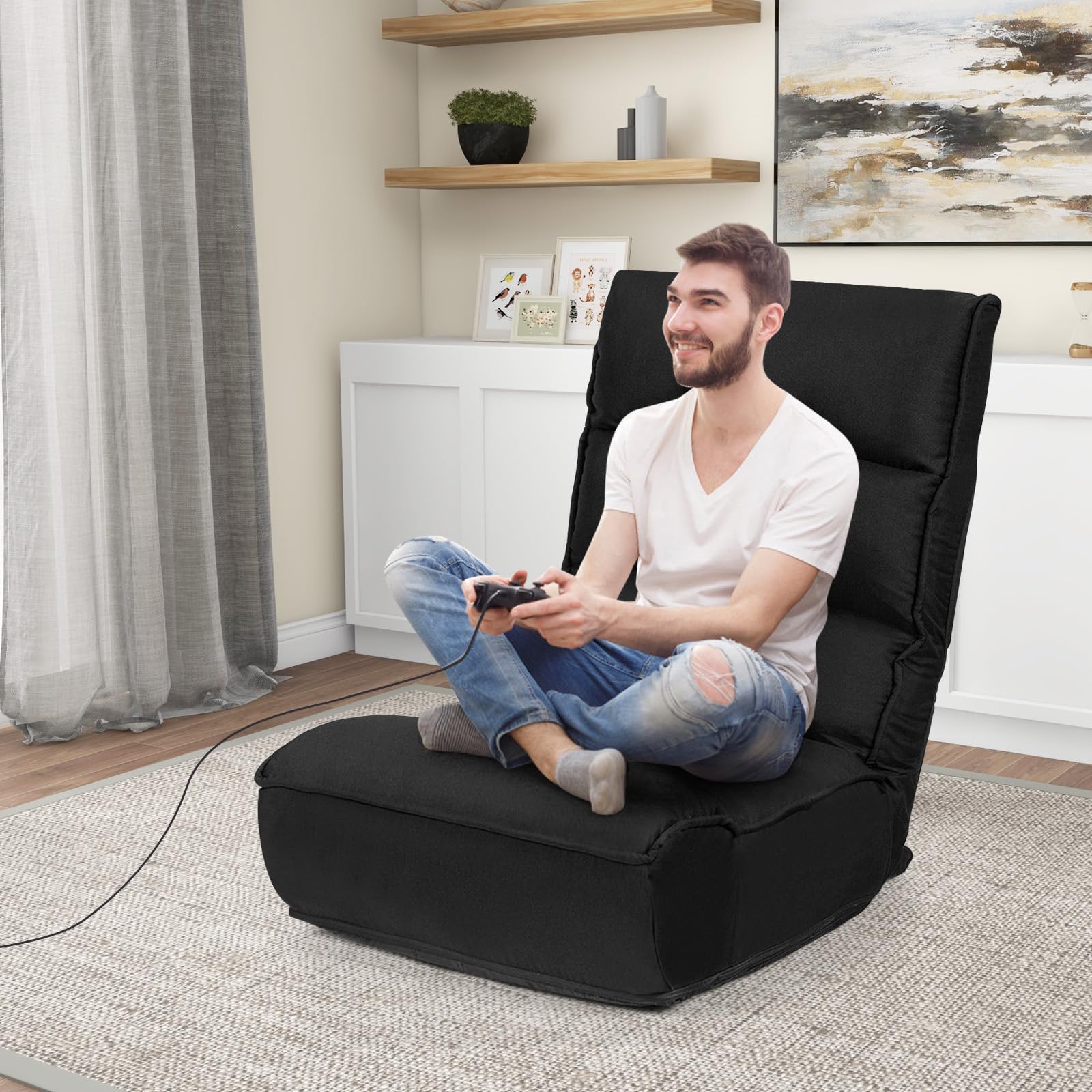  Folding Floor Lounge Chair with 5-Position Adjustable Head & 4-Position Adjustable Backrest