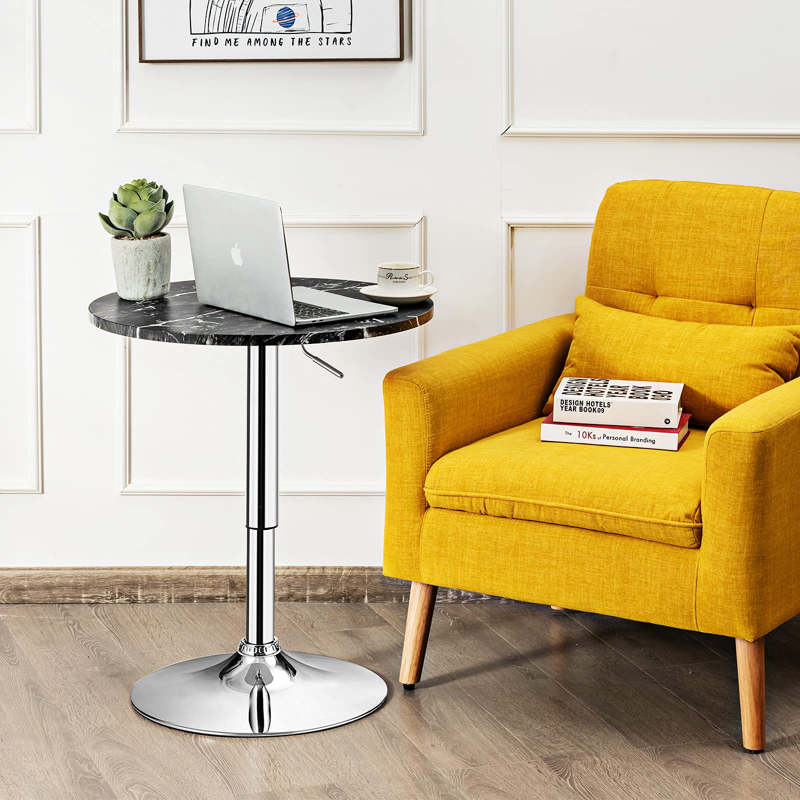 Round Pub Table Height Adjustable, 360&deg; Swivel Cocktail Pub Table with Sliver Leg and Base