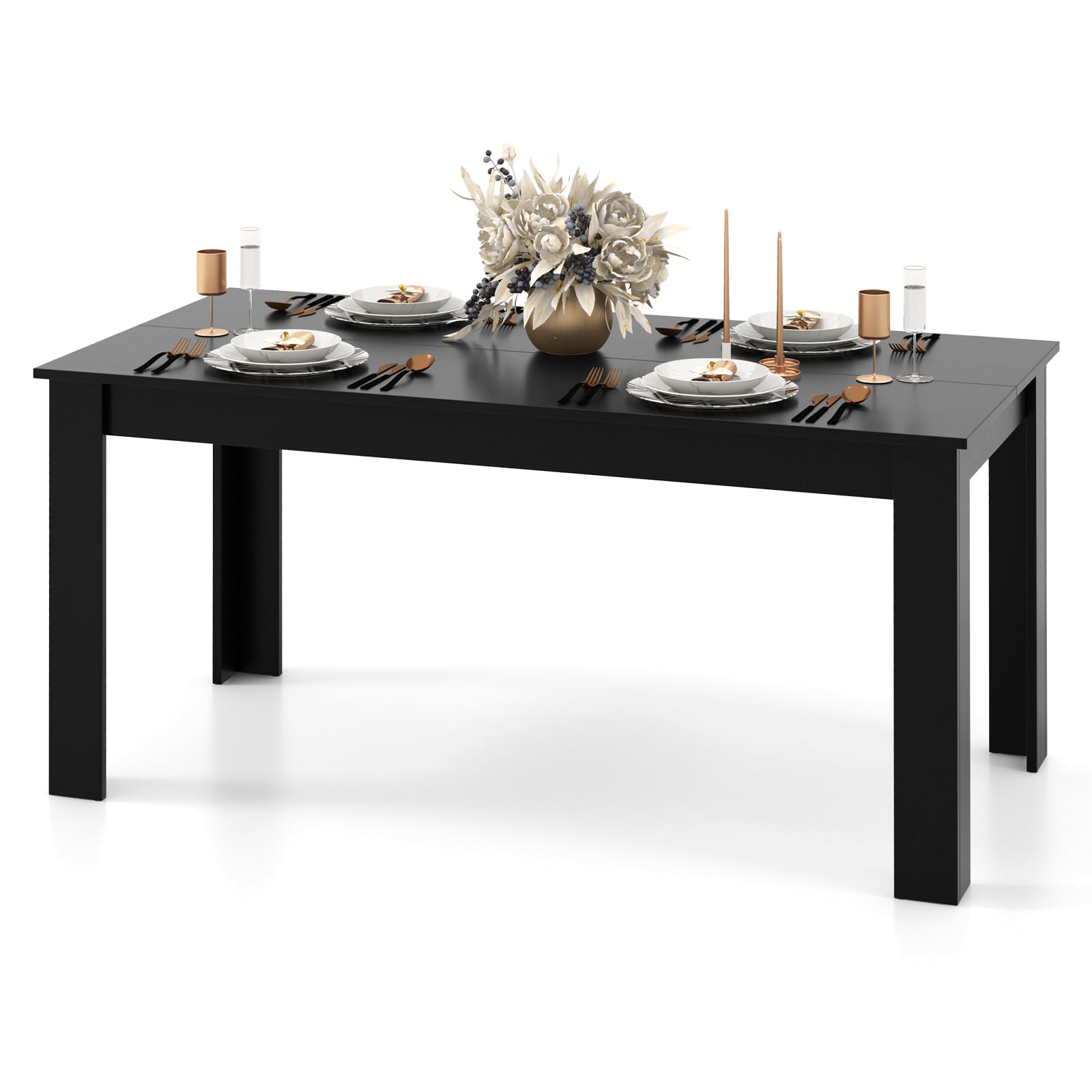 Black Dining Table for 6, Wood Rectangular Table, 63" L x 31.5" W x 30" H Large Farmhouse Center Table