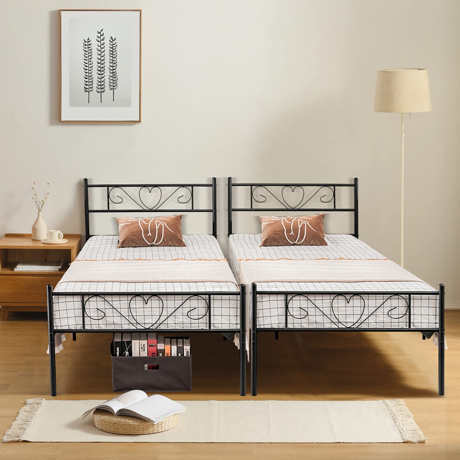 Twin XL Metal Bed Frame with Heart-Shaped Headboard & Footboard