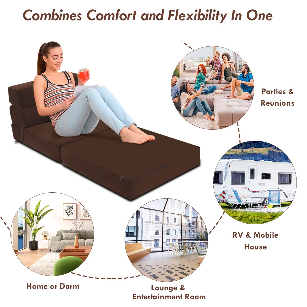 Convertible Sofa Bed, Floor Couch Sleeper, Folding Futon Guest Bed