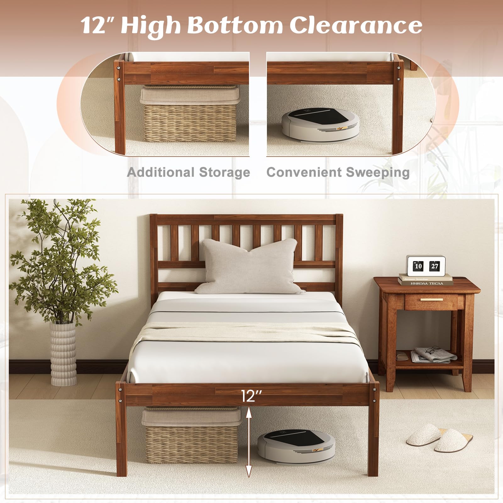 Wood Platform Bed Frame with Headboard