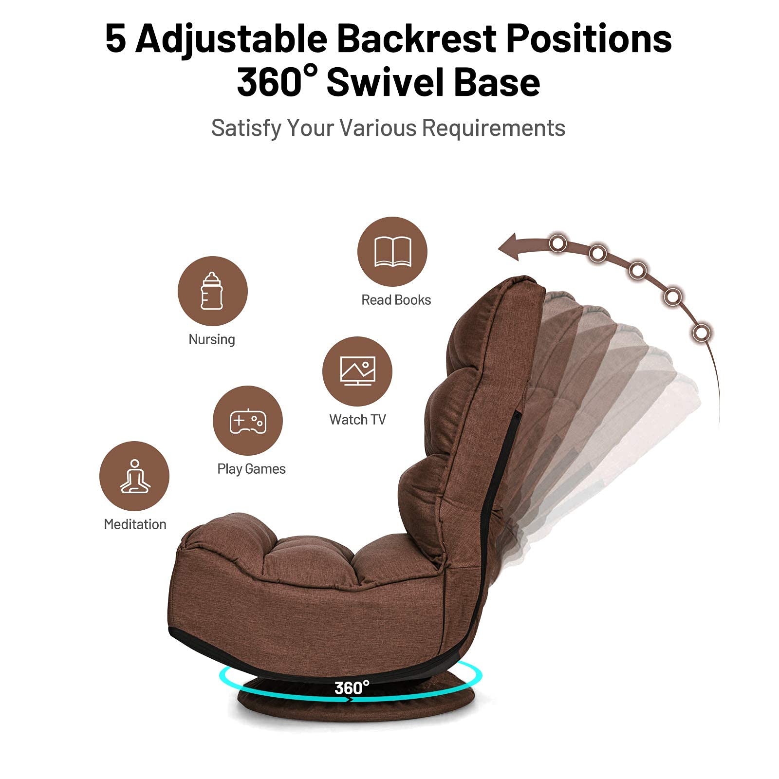 360 Degree Swivel Gaming Chair, 6 Position Adjustable Folding Floor Chair