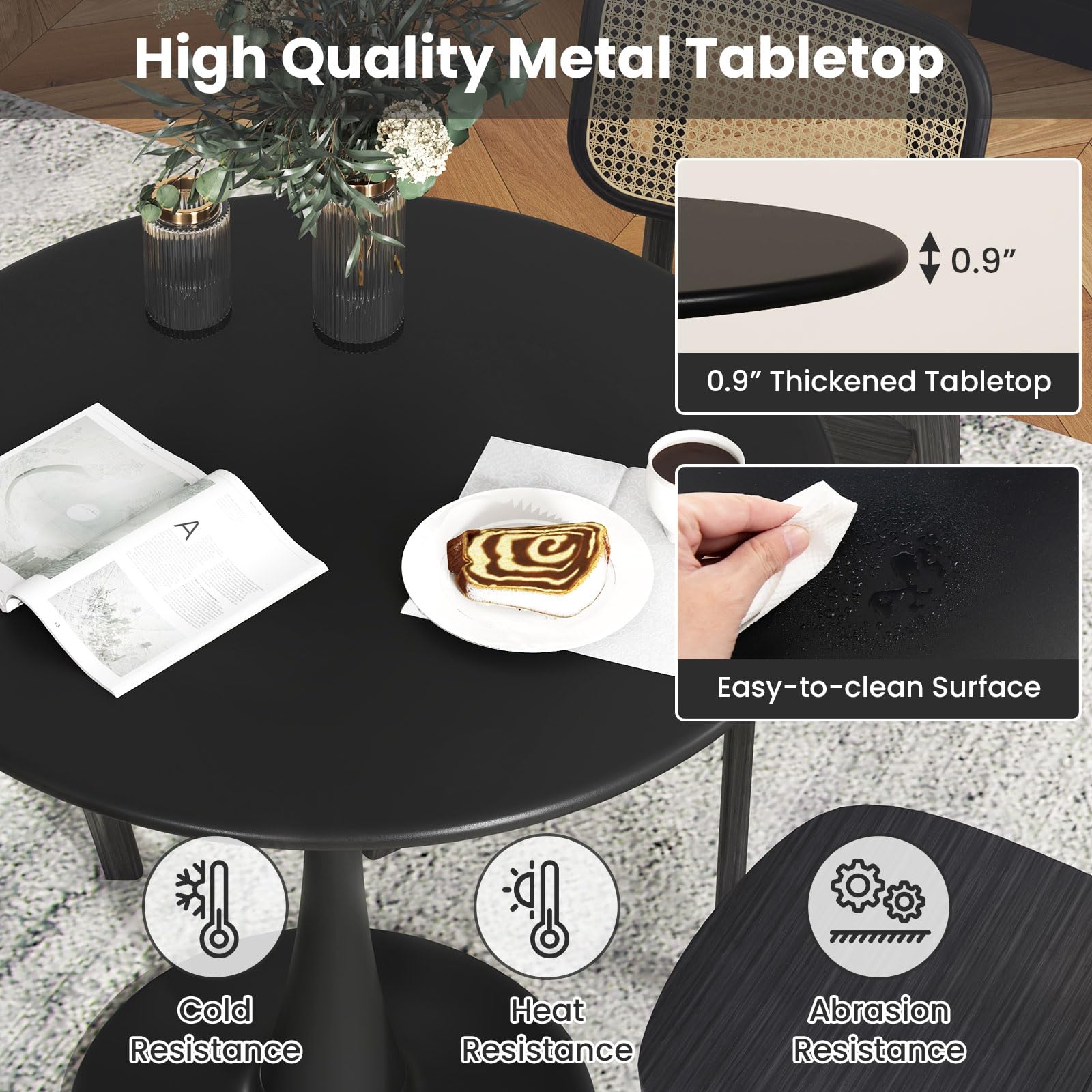 Round Dining Table, 32" Modern Tulip Kitchen Table with 0.9&rdquo; Thickened Tabletop & Sturdy Metal Pedestal