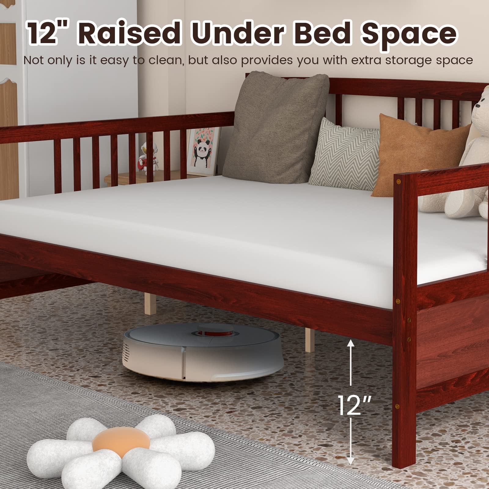 Full Size Wood Daybed with Wooden Slats Support
