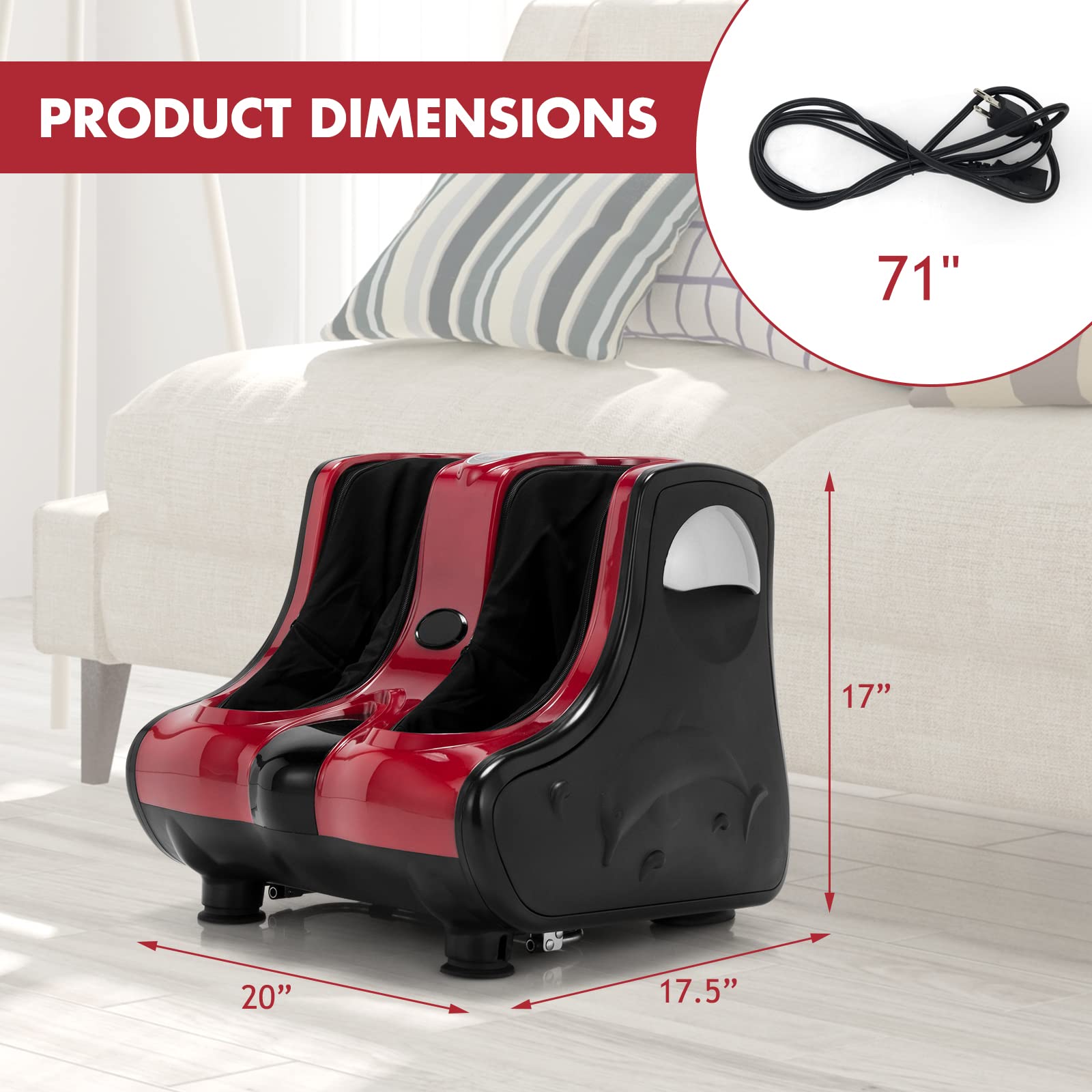 Foot and Calf Massager, Shiatsu Foot Massager Machine w/Heating, Kneading, Vibration, Rolling, Adjustable Speed & Tilt Base