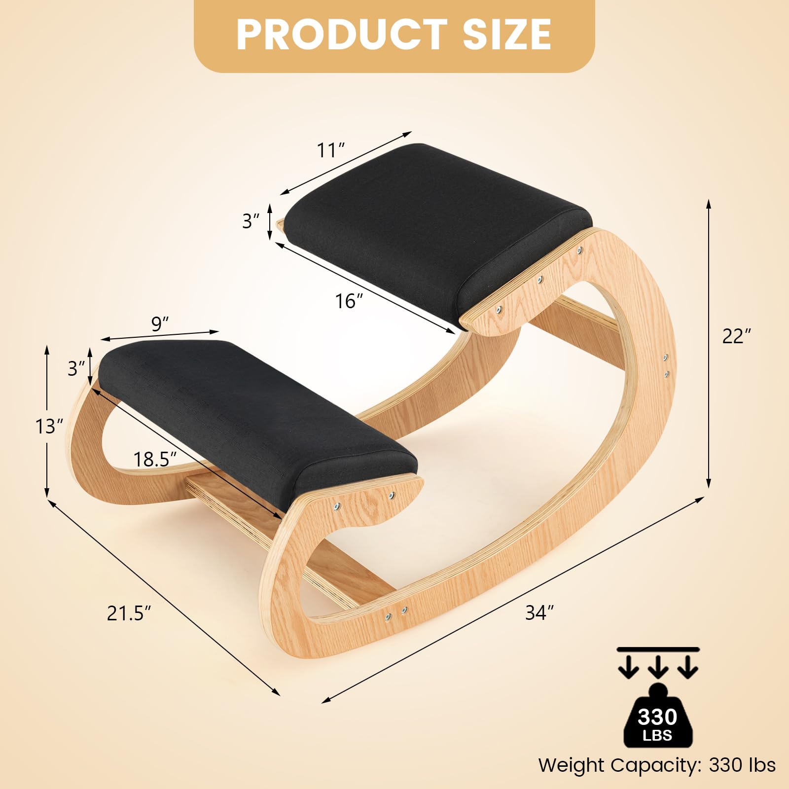Ergonomic Kneeling Chair, Posture Chair for Desk with Cushion, Solid Wood Frame