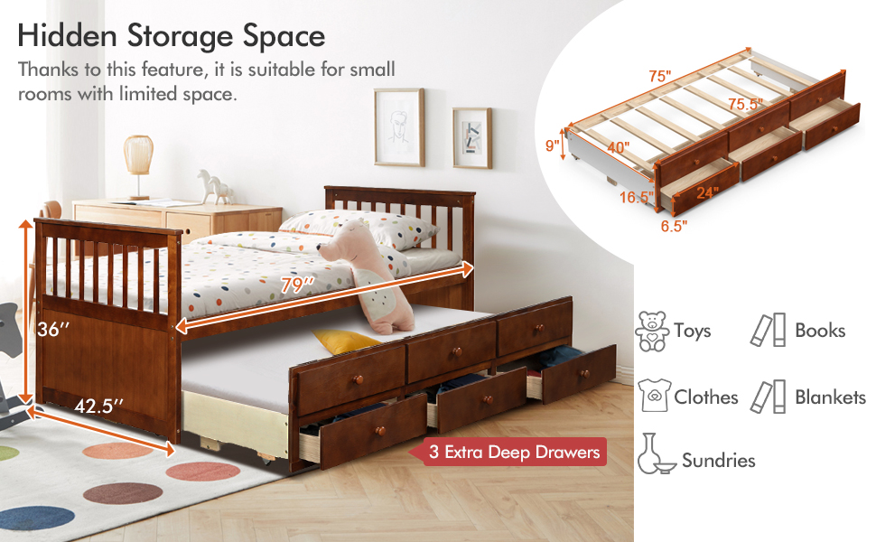 Bunk Bed with 3 Storage Drawers
